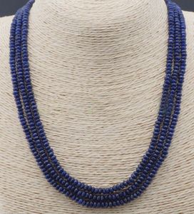 Hot natural 3 Rows 2X4mm FACETED DARK Blue Sapphire BEADS NECKLACE