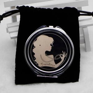 Personalizado gravado espelho compacto redondo cromo de prata espelho de bolso espelho de casamento presentes + grátis preto de veludo