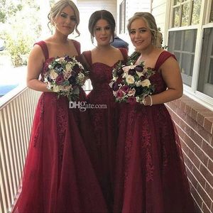 Bridesmaid New Cheap Dresses Bury Tulle Cap Sleeves Lace Appliques Long Summer Beach For Wedding Guest Dress Maid Of Honor Gowns