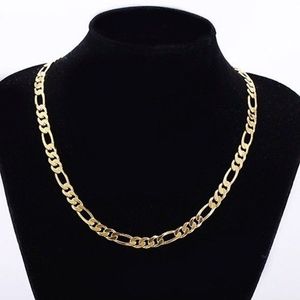 Mens 24k Real Yellow Solid Gold GF 8mm Italian Figaro Link Chain Necklace 24 Inches