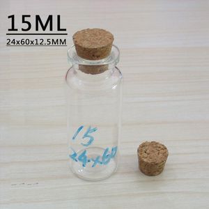 15ml 24x60x12.5mm mini cam şişeler, cork stopper ile cam şişeler istek boş mesaj düğünleri, mücevher partisinin iyilik tüpünü dilemek