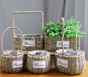 6PCS-PACK Multi Form Willow Handwoven Ostern Korb Stroh handgemachte Blumentöpfe, Sukkulenten Dekorative Blumentopf Handwerk Töpfe