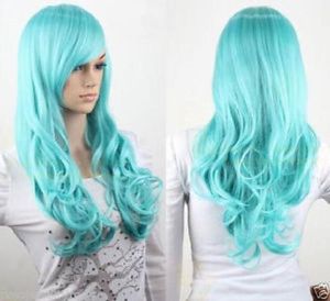Neue Cosplay lange blaue Haare lockig gewellt volle Lolita Perücke
