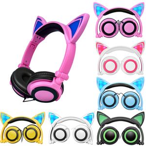 Fones de ouvido de orelha de gato fofos com luz LED Dobrável Piscando Brilhante Gaming Elf Headset Música MP3 Fone de Ouvido Para PC Laptop Computador Celular