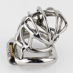 Sex MassagerLatest Design Male Chastity Device Rostfritt stål Vuxen kukbur med kurva kuk ring sex leksaker bondage kyskhet bälte