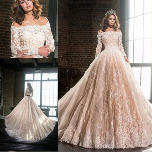 Vestidos de novia 2017 Wspaniałe liniowe suknie ślubne z długimi rękawami aplikacje tiulowe suknia ślubna suknia ślubna suknia ślubna