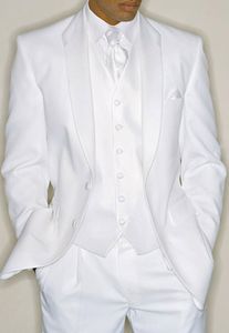 Mais recente design de dois botões branco noivo smoking padrinhos ternos masculinos ternos de blazer de casamento (jaqueta + calça + colete + gravata) NO: 525