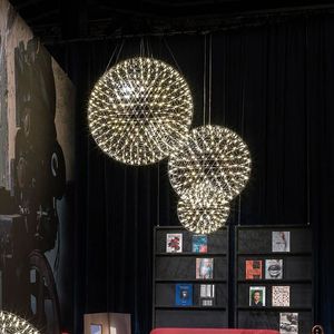 modern living room pendant light stainless steel ball led firework light restaurant villa hotel project lighting