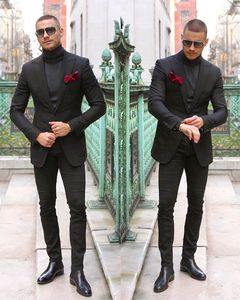 Classy Black Mens Suit Two Pieces Custom Made Wedding Tuxedos Slim Fit Groom Formal Suits(Jacket+Pants)