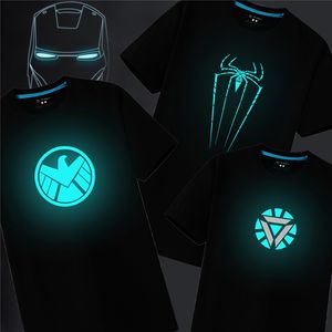 Süper Erkekler toptan satış-2017 Yaz Işıltılı Işık Yayımı t Erkekler İçin Gömlekler Iron Man Avengers Erkekler İçin Gömlekler Flüoresan Süpermen Erkek Pamuklu Tee Üstler