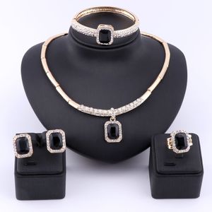 Women's Crystal Jewelry Set Gold Color Party Black Gem stone Wedding Party Gift Bridal Costume African Beads Jewelry Sets