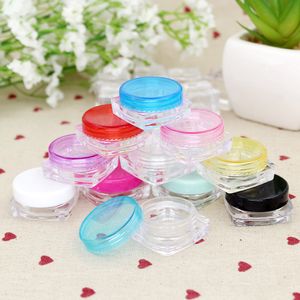 200pcs 2g small empty square cosmetic container sample, mini makeup display tin bottle,plastic cream jars cosmetic packaging