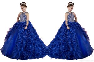 Luxury Royal Blue Little Girls Pageant Dresses Ruffled Crystal Beads Princess Dance Ball Gowns Kids Party For Wedding Flower Girl Dresses