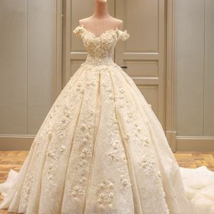 Arab dubai Luxury Flower Wedding Dress 201 9 New Design Ball Gown 3D floral church Training Wedding Dresses Vestidos De Novia Casamento