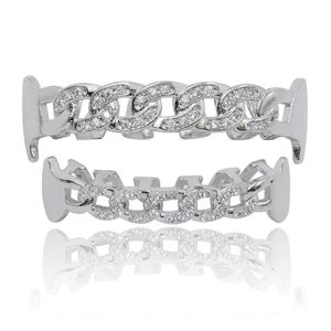 NEU Custom Fit Fully CZ Cuban Fang Grillz Iced-Out Bling Hip Hop Teeth Grill Top Bottom GRILLZ Set Chain Vampire Grills