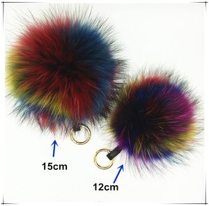 Ms.Minshu Real Raccoon Pompon Keychain Multi colori Colorful Fox Fur Ball Portachiavi Charm in pelliccia per Bag Big Pompon