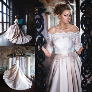 Graceful Satin Prom Dress Match Lace Blouse Simple Strapless Bows Zipper Back Formal Wear Evening Gowns Custom Made A-Line Evening Dresses