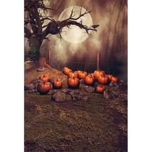 Old Tree Full Moon Night Happy Halloween Photography Backdrops for Children Spider Web Pumpkins Kids Studio Photo Shoot Background