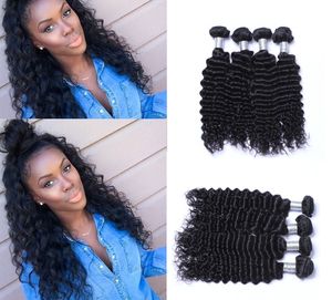 4pcs / lot brasileira onda profunda Virgin Cabelo Weave Natural Color nenhum derramamento extensões emaranhado livre de cabelo humano