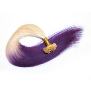 Kinky em linha reta do cabelo brasileiro 1g / strand 300 vertentes / lote dois tons ombre 613 / roxo ponta da queratina ponta do cabelo humano 14 '' -26 ''