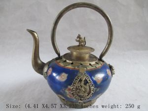 Wholesale ancient tibetan for sale - Group buy Elaborate Chinese ancient Tibetan silver dragon lion monkey cover inlaid with ceramic teapot