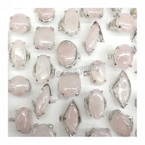 50pcs/Lot Large-sized Natural Rose Quartz Rings Semi-precious Stone Rings Mixed Design Lover's Gift