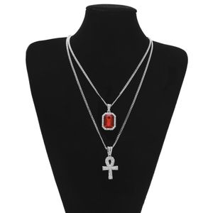 Collana egiziana Ankh chiave della vita ghiacciata con mini ciondolo in pietra preziosa con croce bling Catena in argento dorato per gioielli hip-hop da uomo sfusi