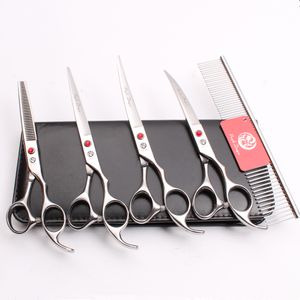 5-teiliges Set, 17,8 cm, 440C, violetter Drache, professioneller Haarschere für Haustiere, Hunde und Katzen, Kamm + Schneideschere + Effilierschere + gebogene UPDown-Schere Z3003