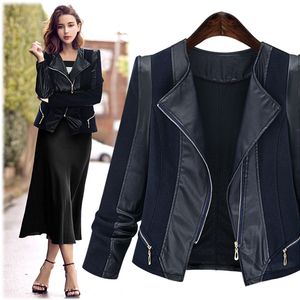 Atacado - LGUC.H Mulheres Grande Grande Pu Jaquetas de Couro 2017 Nova Chegada Outono Mulheres Inverno Casual Casacos Feminino Plus Size Retalhade Jacket