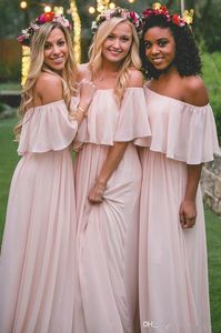 Vintage Country Mumu Bridesmaid Dresses 2019 Modest Off-shoulder Chiffon Elegant Beach Bohemian Junior Maid of Honor Wedding Party257M