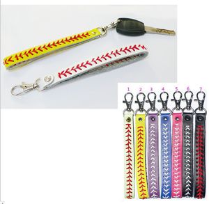 10pcs Bag Parts Softball Keychain Novo chegada 7Colors Keychain de beisebol, acess￳rios de softball FastPitch Keychains de costura de beisebol para presente