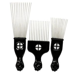 Black Plast Fist Handle Afro Brush Stianless Steel Wide Teeth Metal Hair Pick Afro Comb With Fist