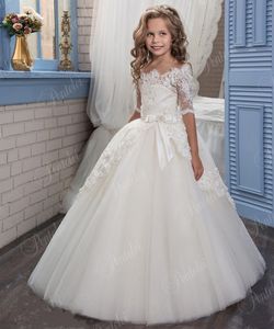 2019 New Lace Arabic Flower Girl Dresses for Weddings Tulle Baby Girl Communion Dresses Children Girl Pageant Gown