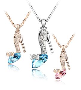 Fashion Austria Crystal Shoes pendants necklace Silver&Gold chains Ladies Rhinestones high-heeled shoe Charms Necklaces For women Jewelry