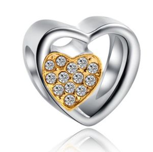 Braccialetti con catena a forma di serpente Perline con ciondoli a forma di cuore doppio multicolore in argento per accessori di gioielli per collana europea fai-da-te all'ingrosso