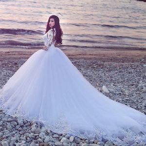 Vintage Bohemian Tulle Wedding Dresses Lace Applique Sheer Long Sleeves Charming Bridal Dresses Said Mhamad Classic A-Line Wedding Gowns