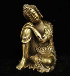 Tybet Buddyzm Brązowy Siedzisko Sleeping Shakyamuni Amitabha Buddha Szata Statua Nr