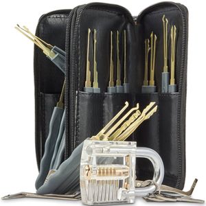24pcs Single Hook Lock Pick Set Locksmith Tools with 1Pc Transparent Lock Locksmith Practice Training Skill Lock Pick Tools