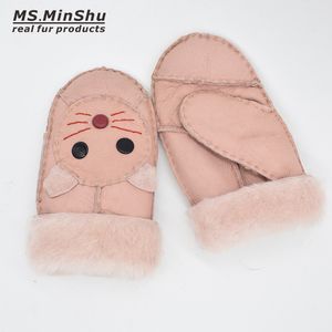 키즈 장갑 양모 모피 장갑 어린이 가죽 장갑 아이 겨울 따뜻한 장갑 100 % 정품 양모 모피 mitts ms.minshu