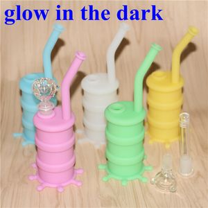 hookahs glow in the dark Silicone Drum Water Pipe glass bongs seven colors for choice DHL