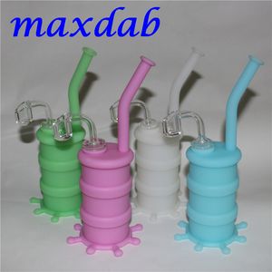 Mini Aydınlık Bong Nargile Silikon Yağı Davul Su Borusu Silikon Dab Kuleleri 4mm Temizle Kuvars Banger ile 14mm Erkek Eklem