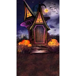 Kids Cartoon Photography Backdrops Halloween Pumpkin Lanterns Night Sky Full Moon Vintage Castle Stairs Outdoor Children Photo Background