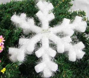 Christmas Hanging Snowflakes Ceiling Party Ornaments White Glitter Planar Snowflake Ornaments On String Hanger For Decorating