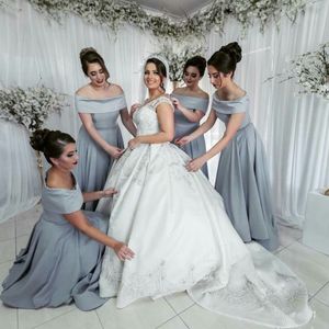 Elegant Satin A Line Bridesmaids Dresses Off The Shoulder Zipper Back High-Low Bridesmaid Dress Wedding Guest Dress Formal Wear Gown