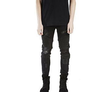 Partihandel SLP Blue/Black Destroyed Mens Slim Denim Straight Biker Skinny Jeans Casual Long Men Ripped Storlek 28-38 Gratis frakt 3WMK