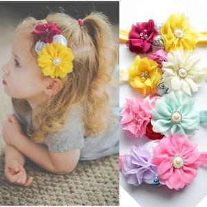 Colorido Chiffon Bebê Recém-nascido Flor Headbands 2017 com Handmade Flor Pérolas Bonito Infantil Cabeça Da Criança Bandas para Casamentos Festa de Aniversário