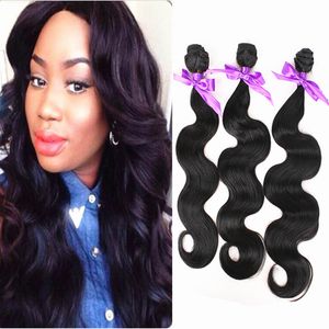 Billiga 3bundles Body Wave Hair Weave Fiber Naturfärg 1B Högtemperatur Hårvävning Lyx Syntetisk Hårförlängningar Väft