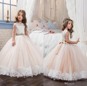 Little Queen Dress Marfim Branco Lace Andar Comprimento Flor Girl Dresses Wedding Party Beaded Cintura Children s Dress Collection