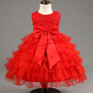 Partihandel- nyfödda spädbarnsflickor Bröllopsklänningar Baby Girl First Birthday Dress for Baby Kids Party Wear Girls Ny Year Red Dresses Vestido