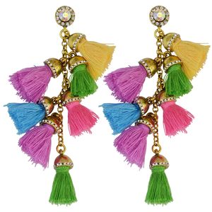 Idealway 4 färger mode bohemisk stil handgjorda överdrivna långa droppar kristall ädelstenar tassel dingle örhängen